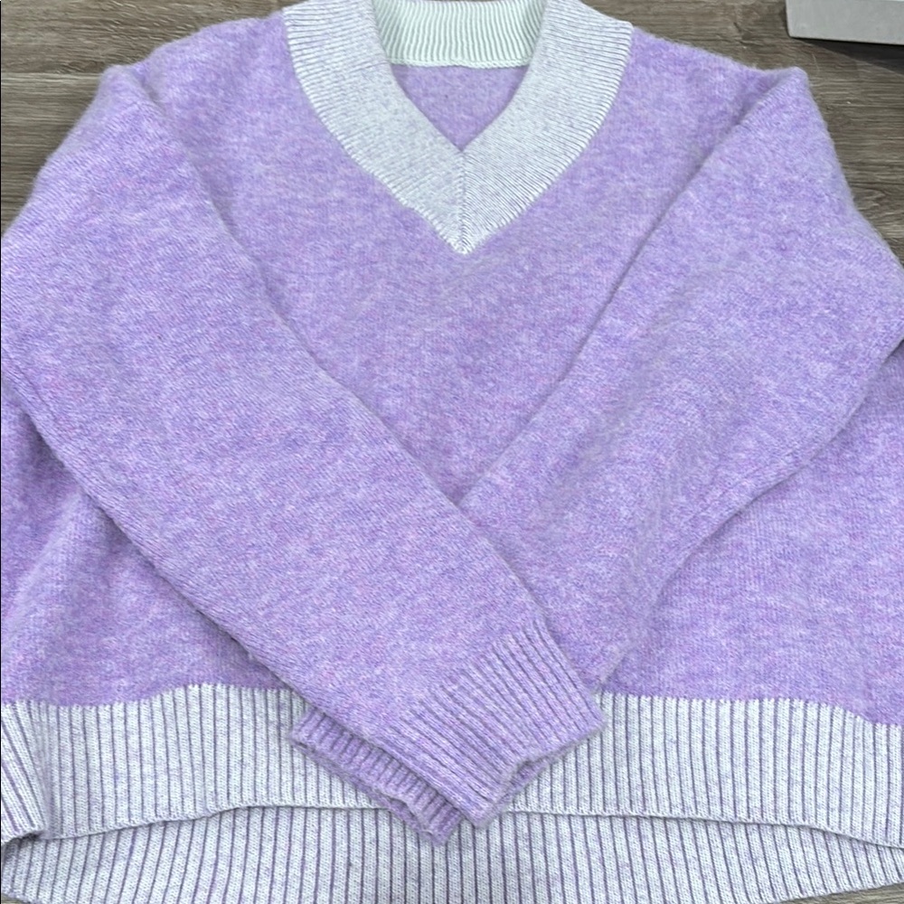 Purple and Gray V-Neck alpaca Sweater